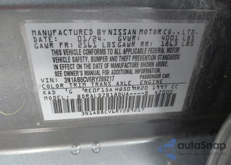 2024 Nissan Sentra Sv Xtronic Cvt из США, поврежденный, VIN 3N1AB8CV6RY289217